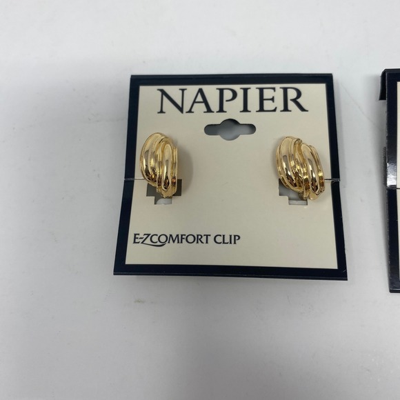 Napier Gold Tone Clip-On Earrings Lot of 2 Pairs Fashion Jewelry E-Z Comfort - Picture 2 of 5